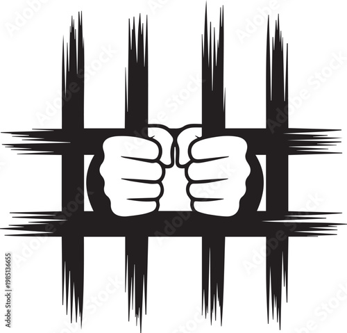 Clenched fists gripping a prison-style metal bar, symbolizing determination and confinement
