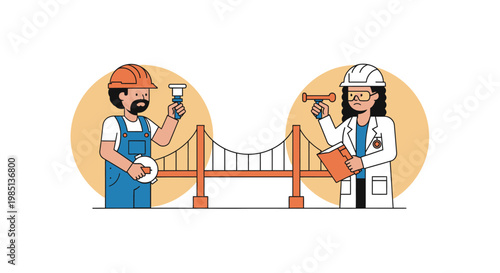 Engineers standing by bridge.