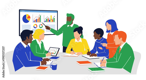 Diverse team in business meeting.