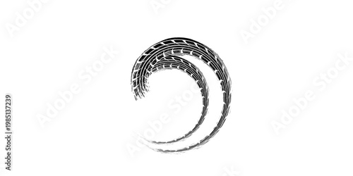 Tire track. Tyre mark of car, bike, motorcycle with grunge effect on white background. Wheel footprint, road element, dirty rubber protector pattern.
