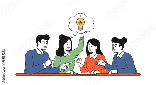 Four People Brainstorming Ideas Together.