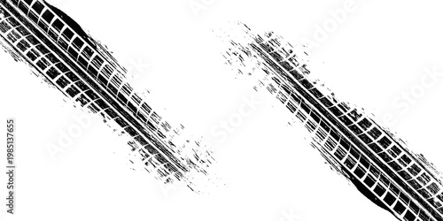 Black tire marks on road, Black rubber tire marks and tread marks, Tire trace track wheels texture and background, Auto tire tread grunge. Eps10