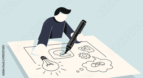 Man drawing on large paper.