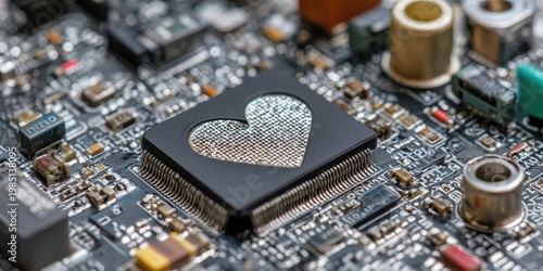 heart-shaped computer chip on motherboard