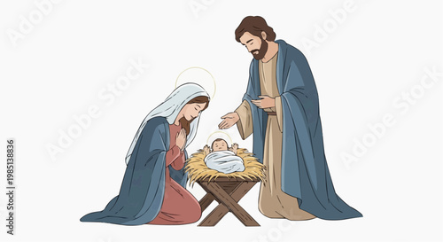 Nativity Scene Birth of Jesus Christ Christian Christmas Illustration