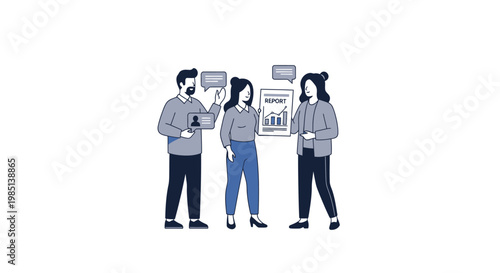 Three people discussing business strategy together.