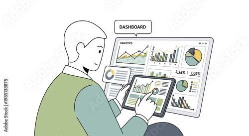 Man looking at business data charts.