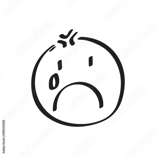 Sad face with teardrop doodle emoticon