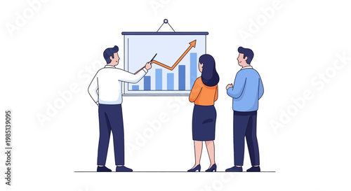 Business people discussing graph presentation.