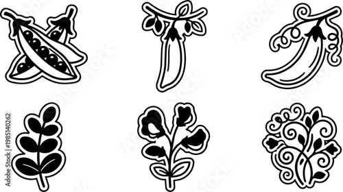 Pea pod pepper leaves and ornamental plant motifs