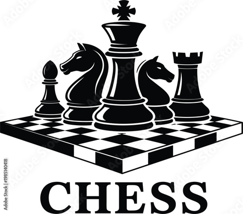 Professional chess piece set on board with king knight and rook for strategy and competitive mind games vector