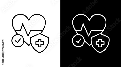 Healthy Heart Outline White Icon Set Design
