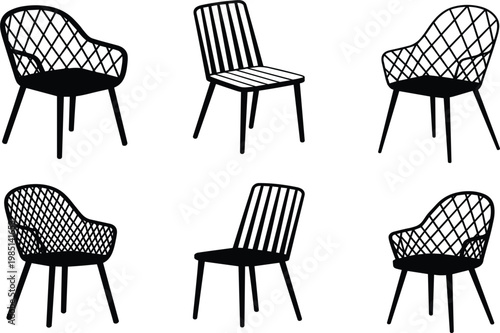Modern patio chair silhouette set for stylish home terrace and contemporary outdoor furniture garden decor design