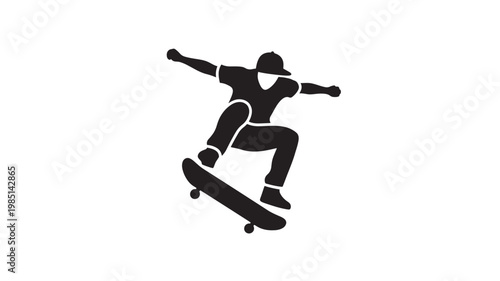 Skateboarding Silhouette Young Man Performing Trick Urban Extreme Sports Isolated Vector