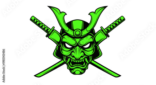 Green Samurai Mask and Swords Icon