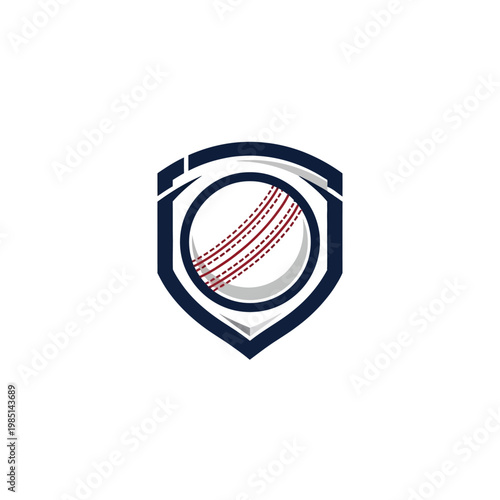 Cricket ball inside a shield emblem logo design.
