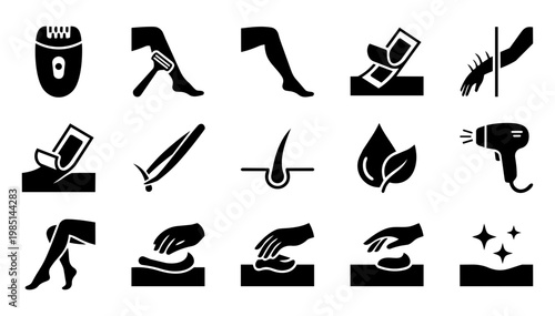 Epilation Icon Set Hair Removal Beauty Skincare Silhouette Collection