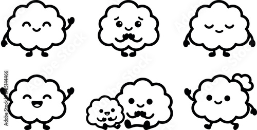 Cute cloud characters with smiling faces cartoon vector art set