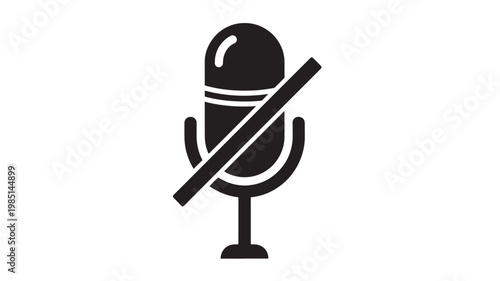 Muted Microphone Icon Red Cross Silence Symbol Audio Disabled Flat Vector Isolated on Transparent Background