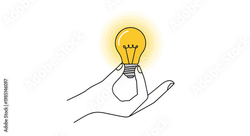 Hand holding glowing light bulb, symbolizing idea, innovation, and inspiration.