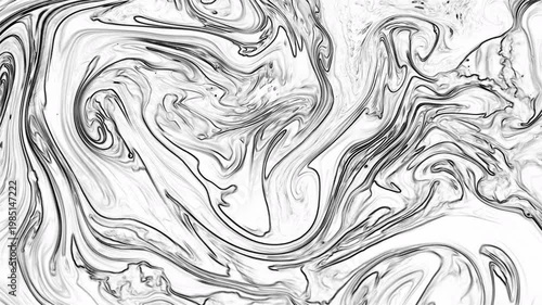 Abstract black and white fluid marble texture with soft ink flow and organic patterns. Minimal background for modern design and creative use.