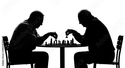 Two men playing chess in a strategic game of skill and focus