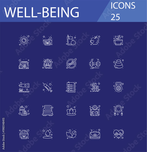 Creative Wellness 25 OutLine icon pack  Such As grinding. heart. saucer. fruit. health