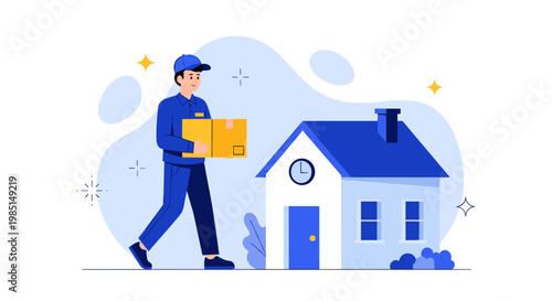 Reliable Home Delivery Service Courier Bringing Online Order Package to Customer's House