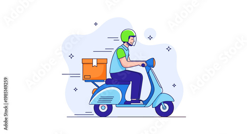 Efficient express delivery service with a professional courier on a scooter transporting packages quickly