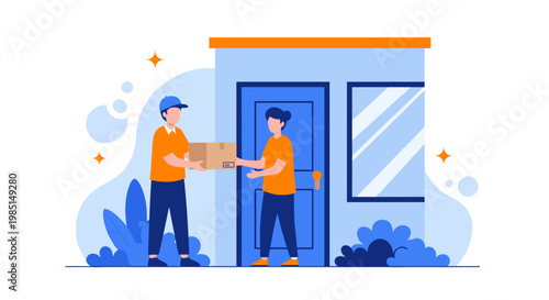 Convenient Home Delivery Courier Person Delivers Package to Customer's Doorstep