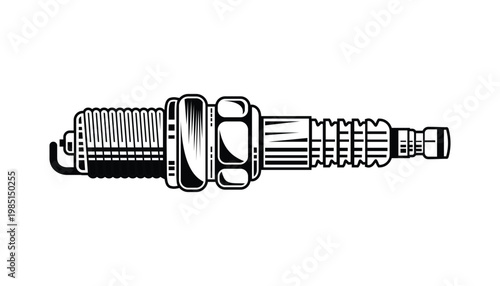 Automotive Spark Plug Vector Illustration for Car and Motorcycle Engine Maintenance, Vintage Style Spare Part Icon for Garage Workshop Logo and Branding
