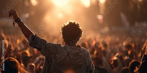 Man is dancing at a summer music festival - concertgoer concept for seasonal entertainment with crowd
