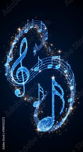 Musical Notes in Blue - A Symphony of Light and Sound.
