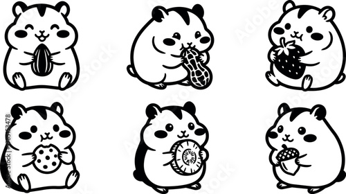 Cute hamster holding various fruits and nuts