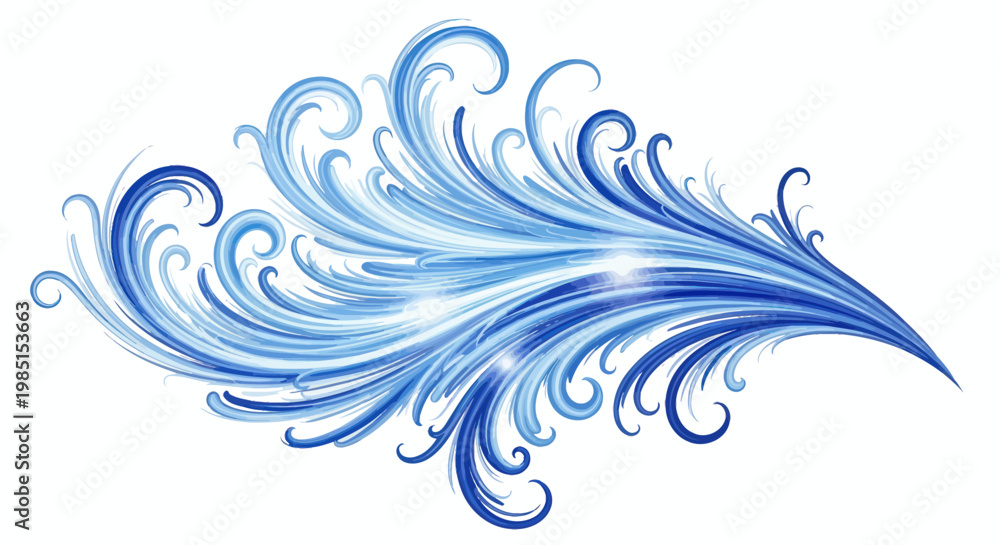 Fototapeta premium Abstract Blue Swirls and Waves, Winter Frost Pattern