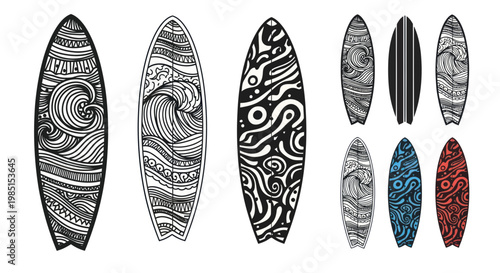 Surfboard Designs Collection: Ocean Waves, Tribal Patterns, Retro Style