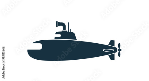 Submarine silhouette, underwater exploration, navy vessel icon
