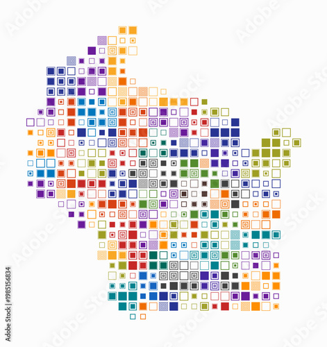 Wisconsin, shape of the state build of colored cells. Digital style map of the Wisconsin on white background. Large size square blocks. Amazing vector illustration.
