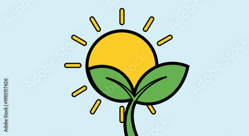 Sunlight nourishing a green plant seedling illustration