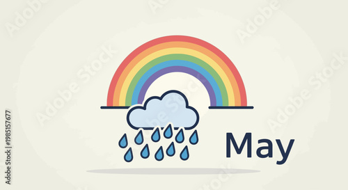May weather with rainbow, cloud, and rain.