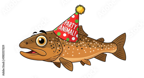 Funny Fish Wearing Party Hat - Birthday Celebration Animal