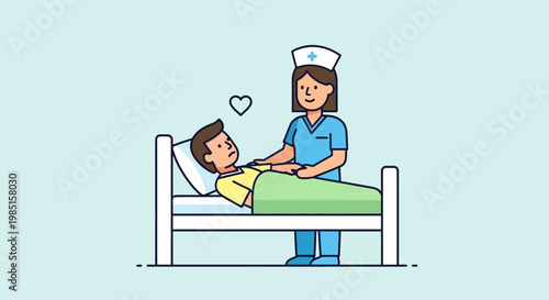 Nurse caring for patient in hospital bed with empathy and support.