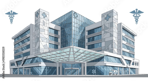 Modern Hospital Building Exterior Illustration