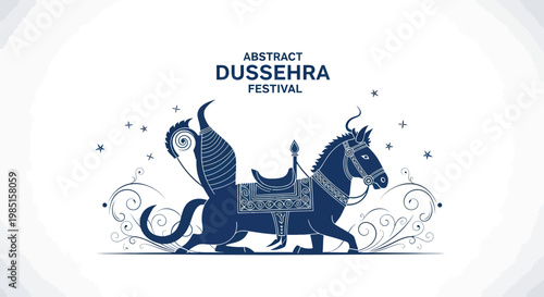 Abstract Dussehra Festival Illustration - Mythical Horse Design with Ornate Details