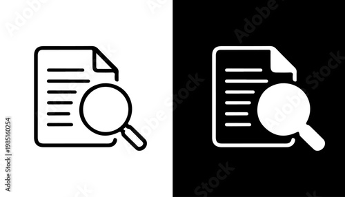 Document Examination Icon: A visual representation of document analysis, with magnifying glass resting on a sheet of paper. Highlighting information investigation and document review. 