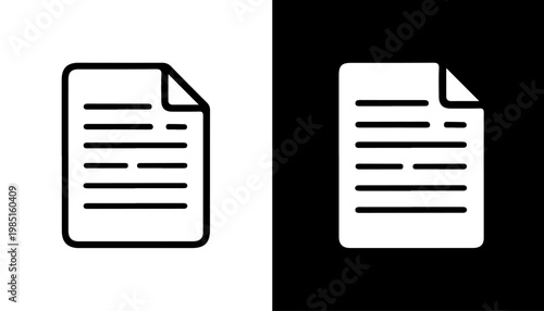 Document Icon in Monochrome: A minimalistic illustration of a document, represented in both black on white and white on black, embodying simplicity and clarity.