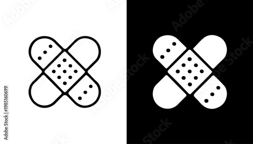 Bandage Duo: Two contrasting images present the simple yet impactful graphic of adhesive bandages, showcasing health, first aid, and the essential act of healing.