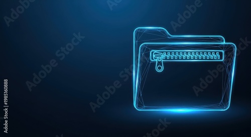 Digital Folder Icon with Zipper Symbol for File Management and Data Archiving
