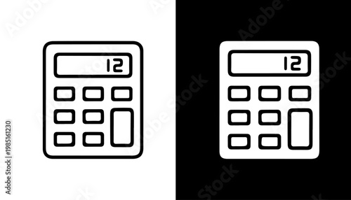 Calculator Icon on Black and White Backgrounds: A minimalist icon of a calculator, set against a dynamic split background of black and white, symbolizing simplicity and contrast.