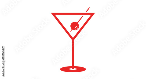 Minimalist Red Martini Glass with Olive and Toothpick Icon